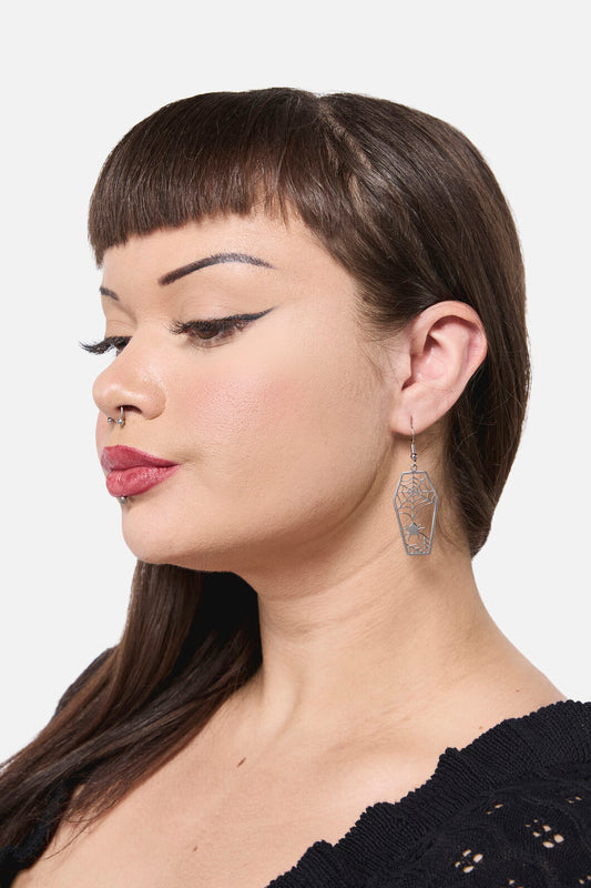 Dangerfield - Coffin Spiderweb Earrings - silver