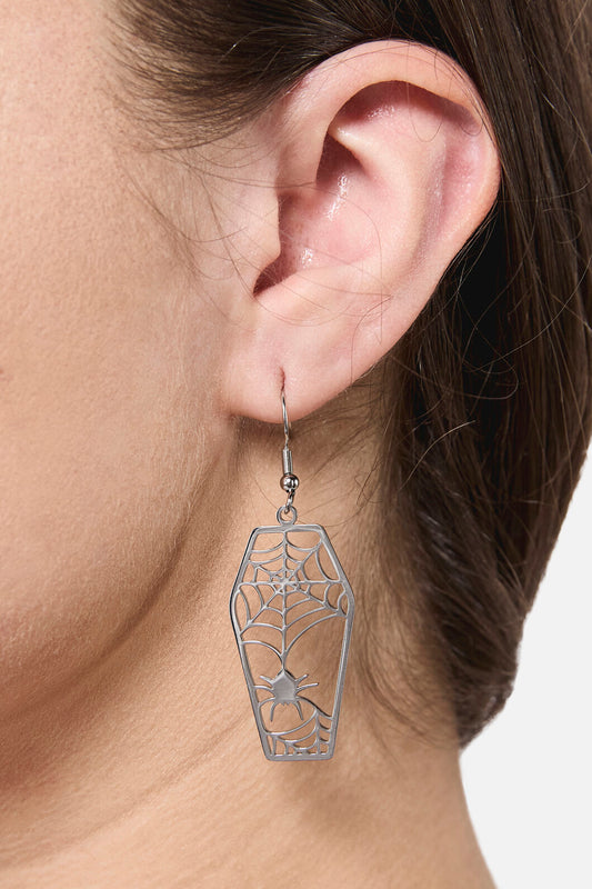 Dangerfield - Coffin Spiderweb Earrings - silver