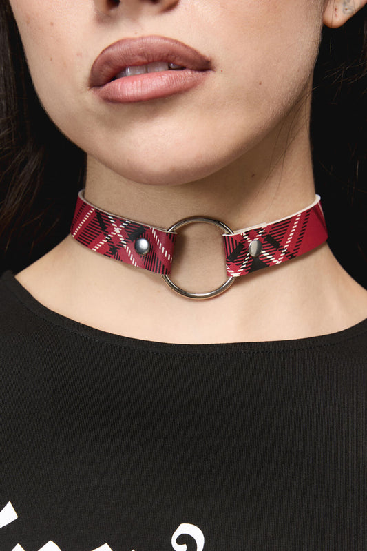 Dangerfield - Piracy Tartan PU Choker - red