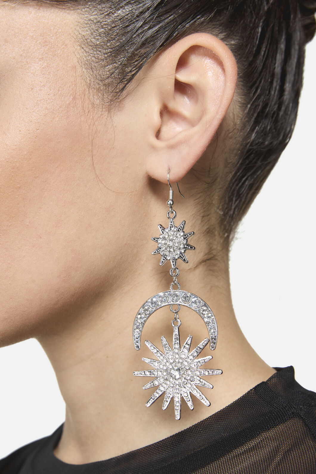 Dangerfield - Sparkle Sun Moon Earrings - silver