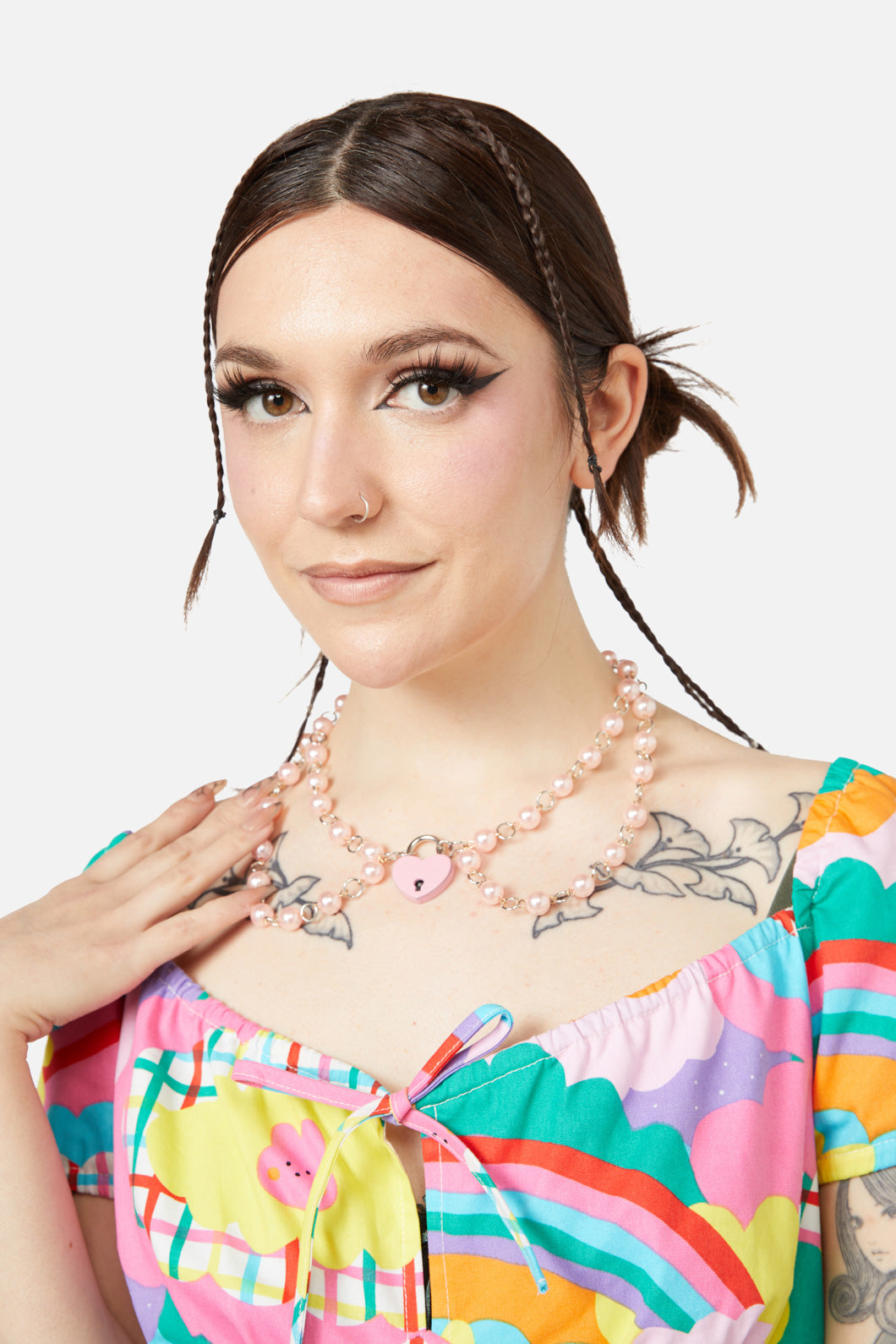 Dangerfield - Pearl Locket Choker - pink