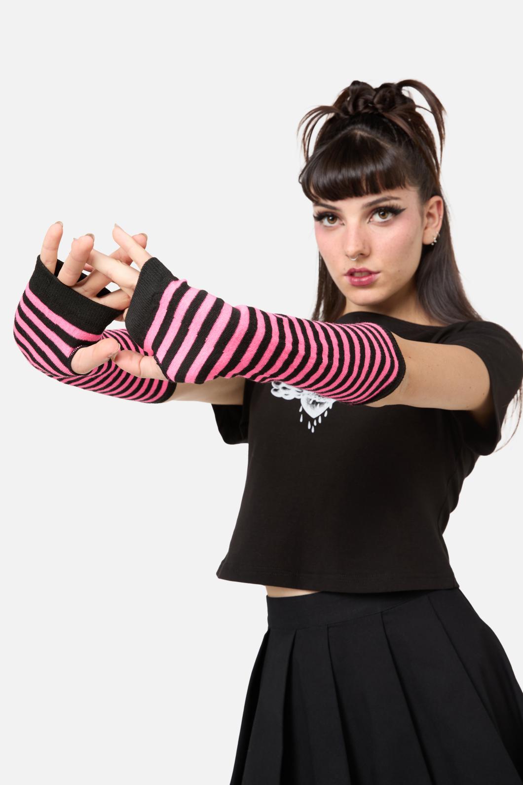 Dangerfield - PinkStripeLongFingerlessGloves - pink