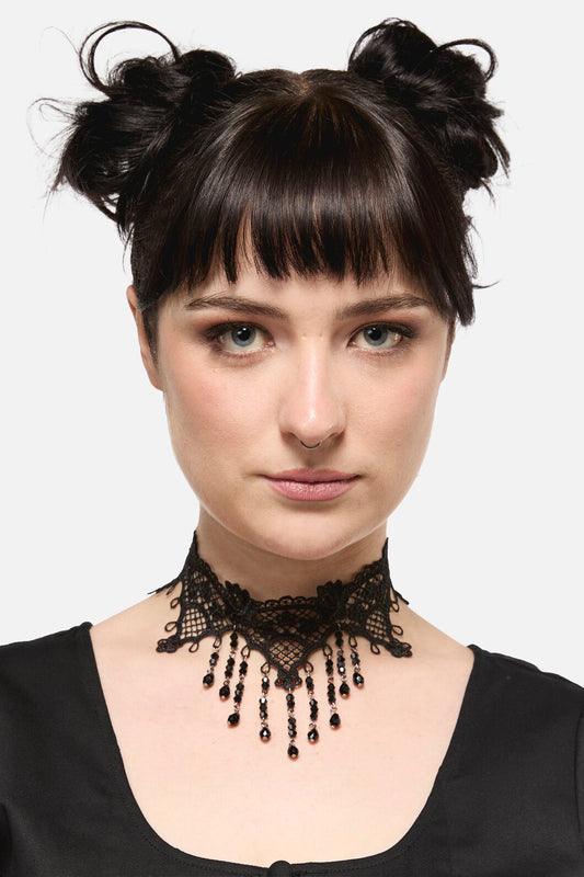 Dangerfield - Lace & Bead Choker - black