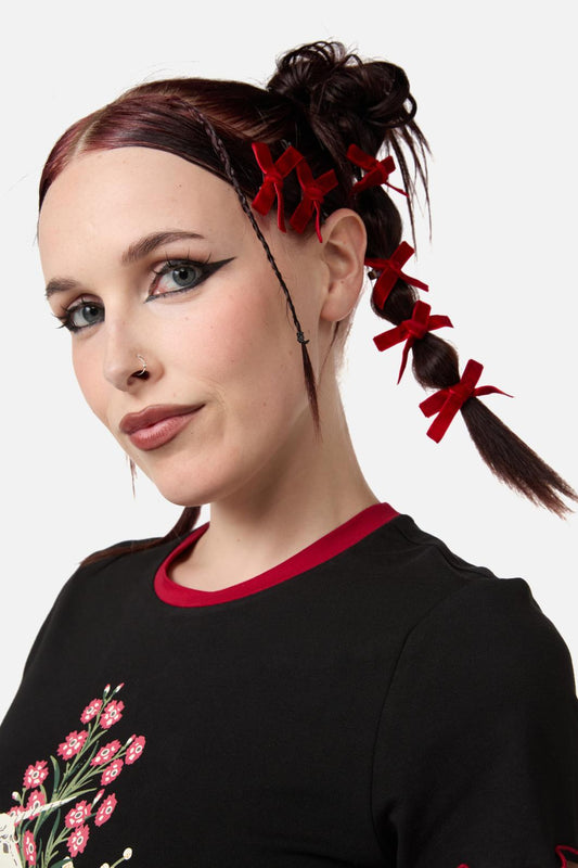 Dangerfield - Mini Velvet Hair Clips Set Of6 - red