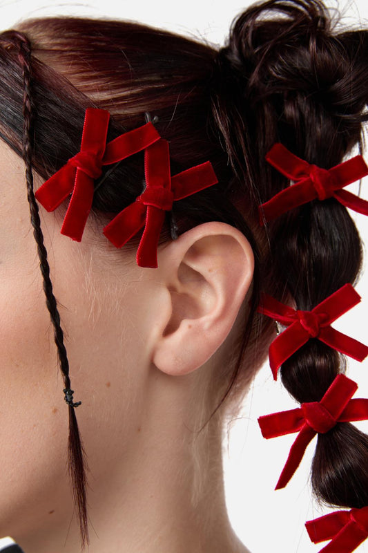 Dangerfield - Mini Velvet Hair Clips Set Of6 - red