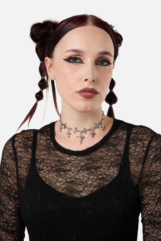 Dangerfield - Crosses Choker Necklace - silver