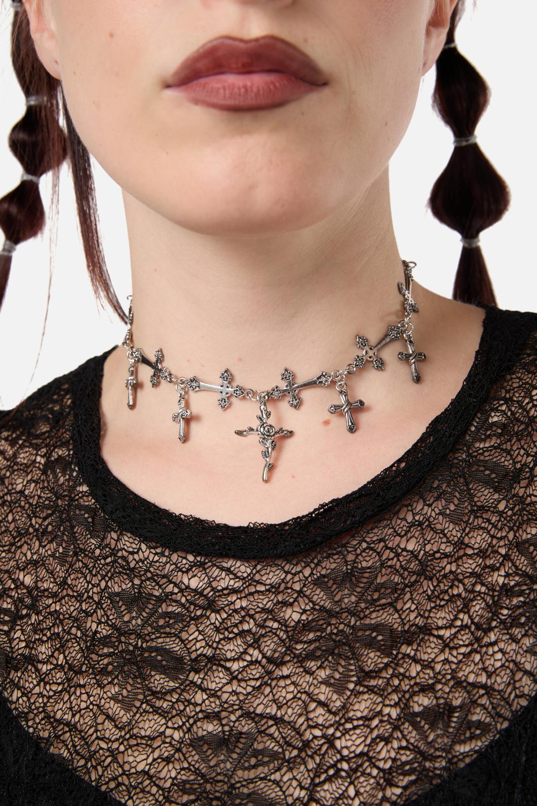 Dangerfield - Crosses Choker Necklace - silver