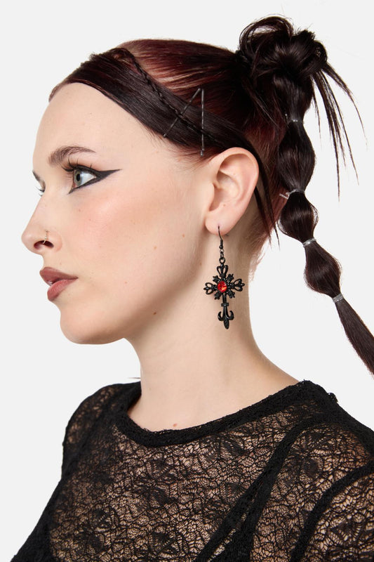 Dangerfield - Heraldry Cross Earrings - black