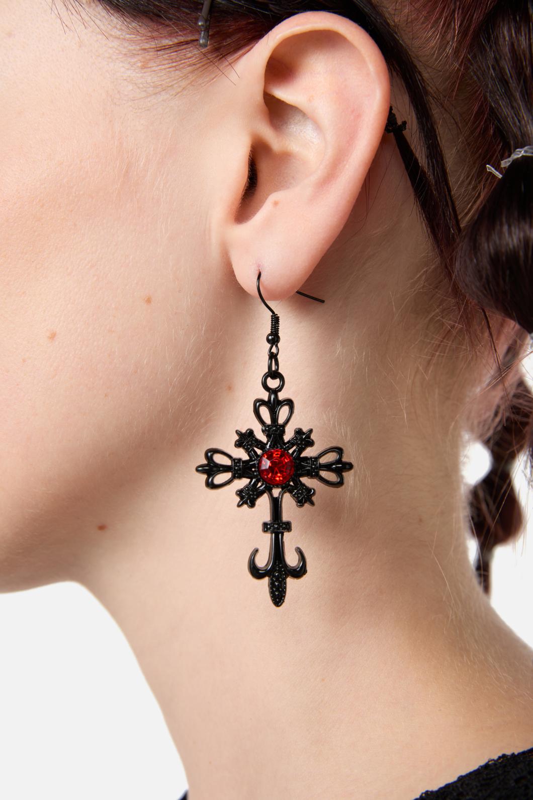 Dangerfield - Heraldry Cross Earrings - black