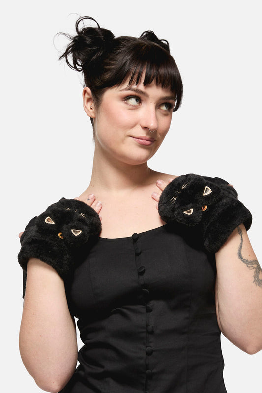 Dangerfield - Faux Fur Cat Mitten Gloves - black