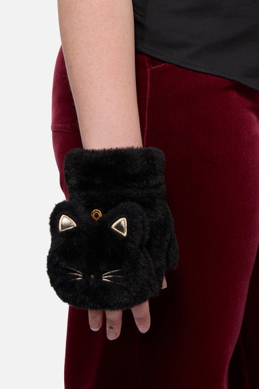 Dangerfield - Faux Fur Cat Mitten Gloves - black