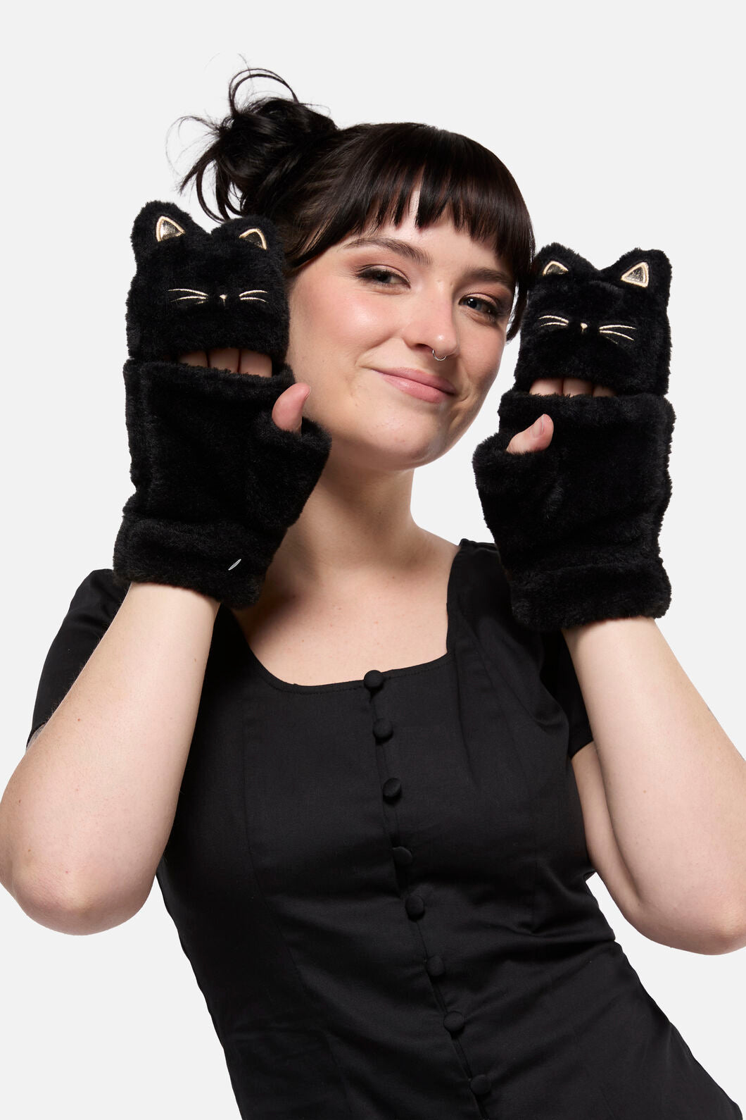 Dangerfield - Faux Fur Cat Mitten Gloves - black