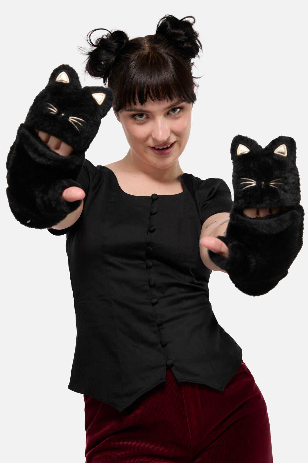 Dangerfield - Faux Fur Cat Mitten Gloves - black