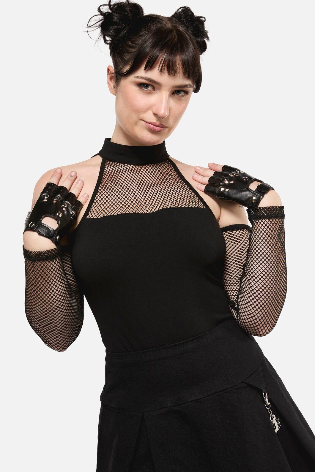 Dangerfield - Round Stud Faux Leather Gloves - black