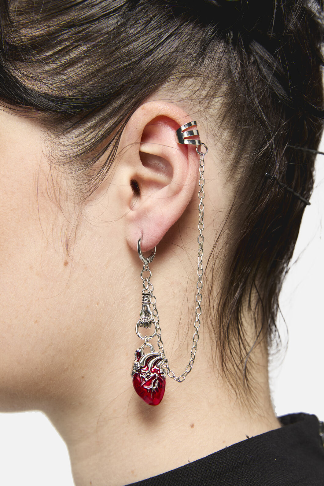 Dangerfield - Heart Hand Cuff Earring Set - silver