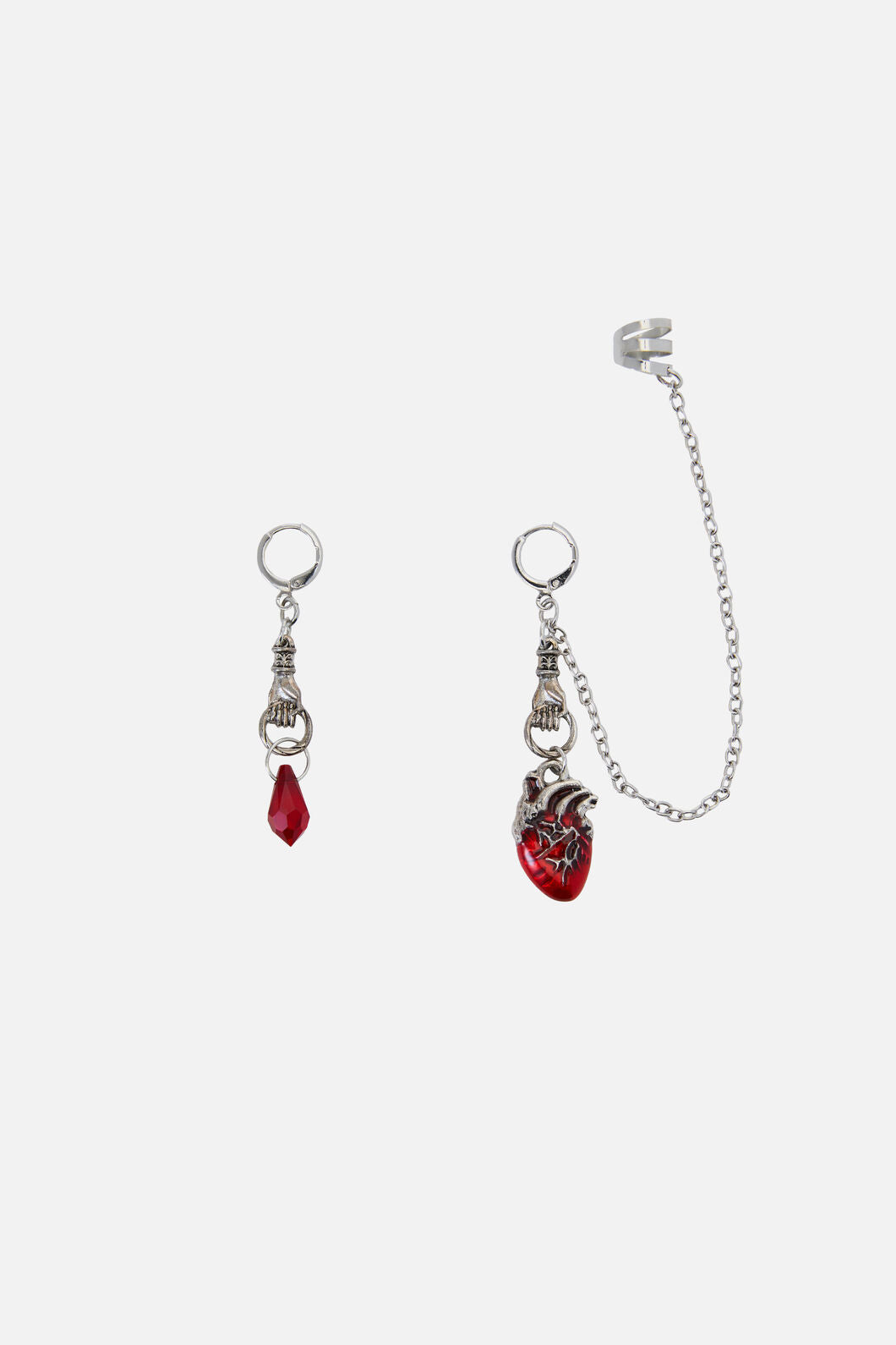 Dangerfield - Heart Hand Cuff Earring Set - silver