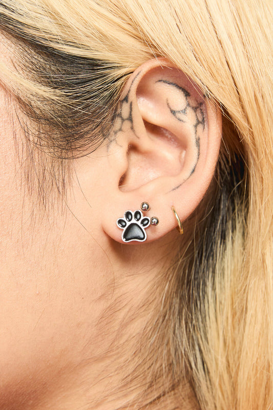 Dangerfield - Moggy Paw Print Studs - black