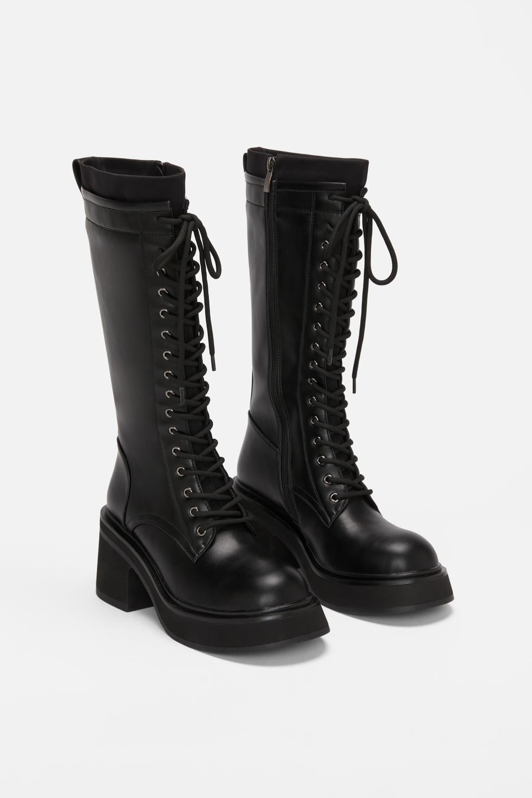 Dangerfield - Knee High Lace Up Boot - black