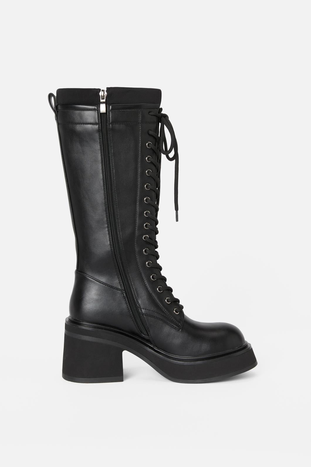 Dangerfield - Knee High Lace Up Boot - black