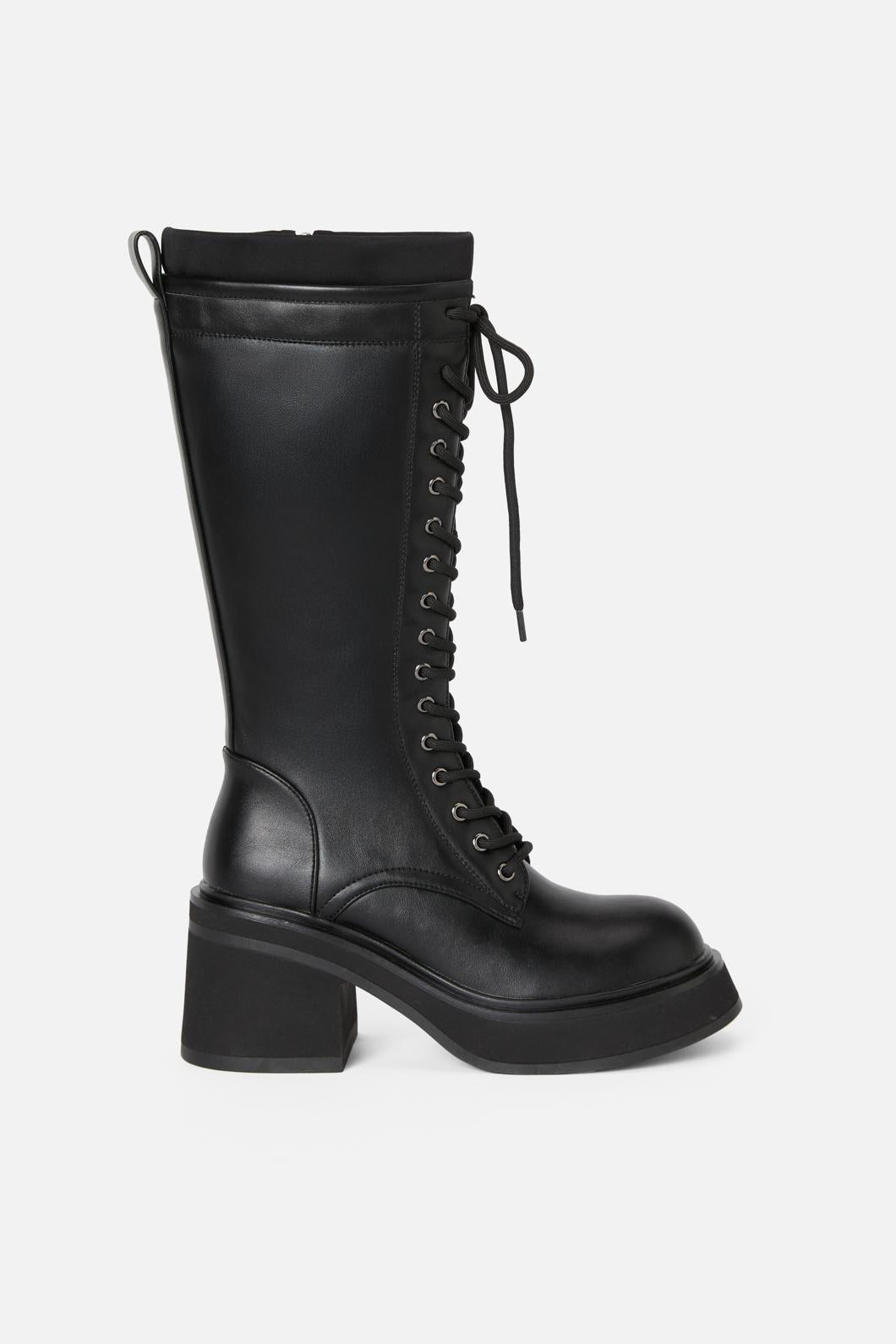 Dangerfield - Knee High Lace Up Boot - black