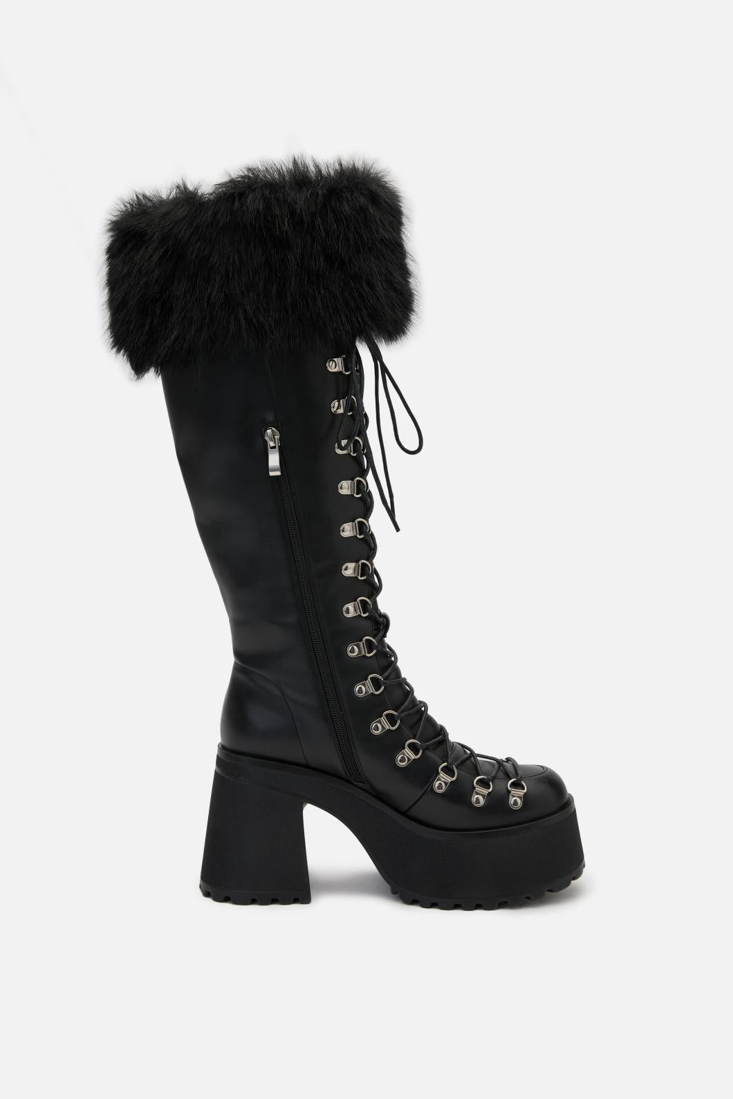 Dangerfield - Removable Faux Fur Knee Boot - black