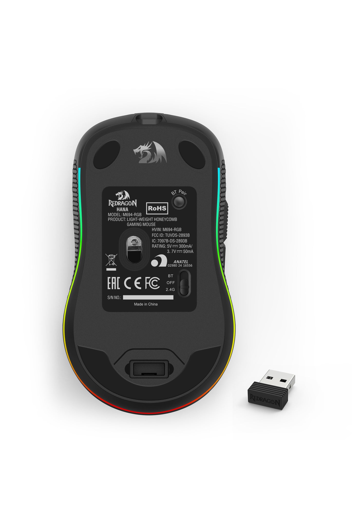 REDRAGON - M694-RGB 3xMode Hana Mouse - black