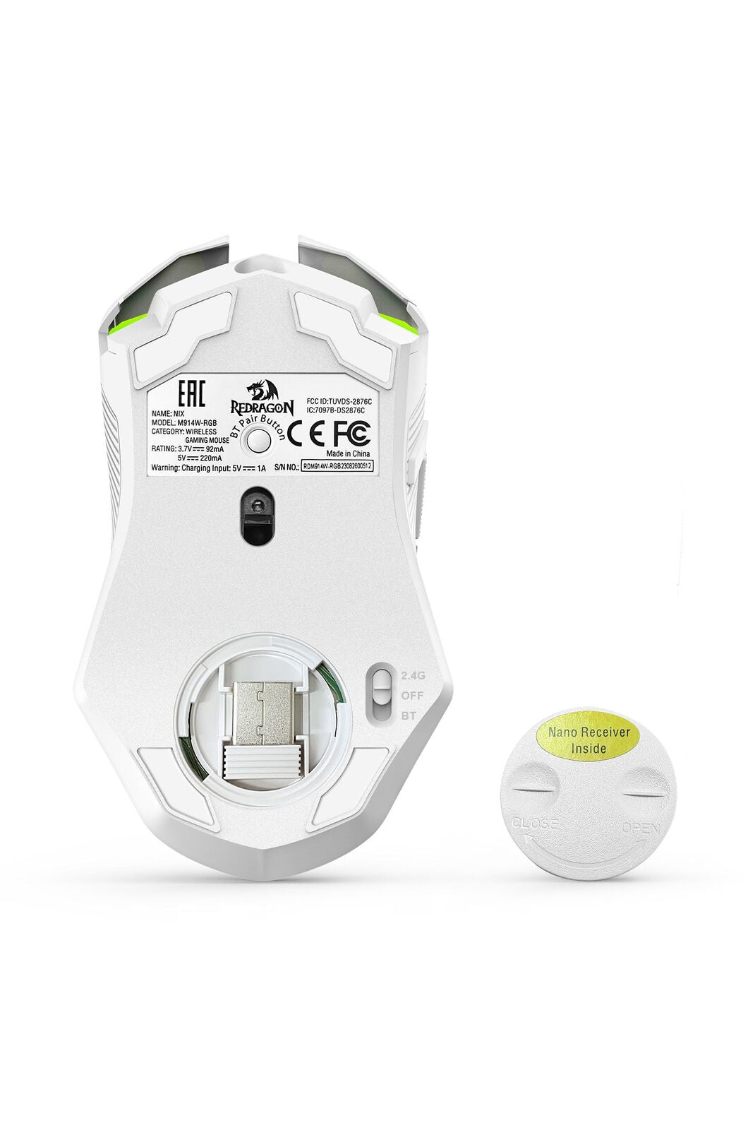 REDRAGON - Redragon M914W-RGB NIX White Full-Size Tri-Mode RGB Gaming Mouse - white
