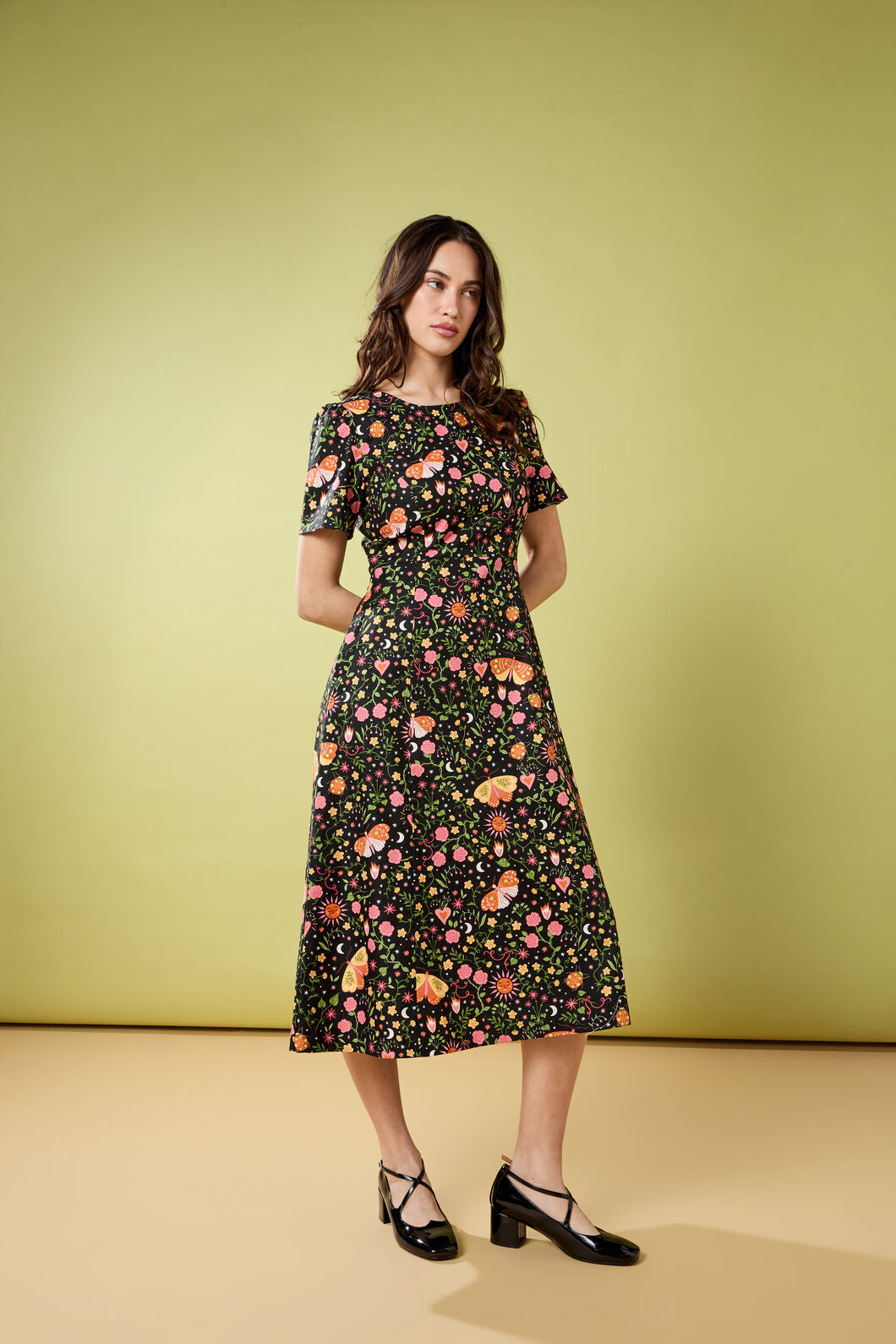Princess Highway - Folk Art Midi Dress - pink