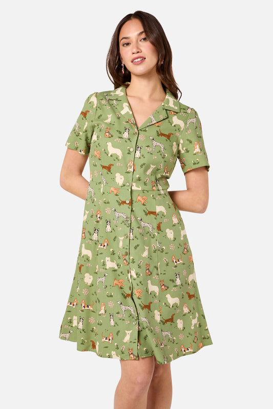 Princess Highway - Cute Dogs Shirt Dress - green