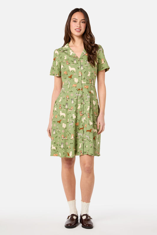 Princess Highway - Cute Dogs Shirt Dress - green
