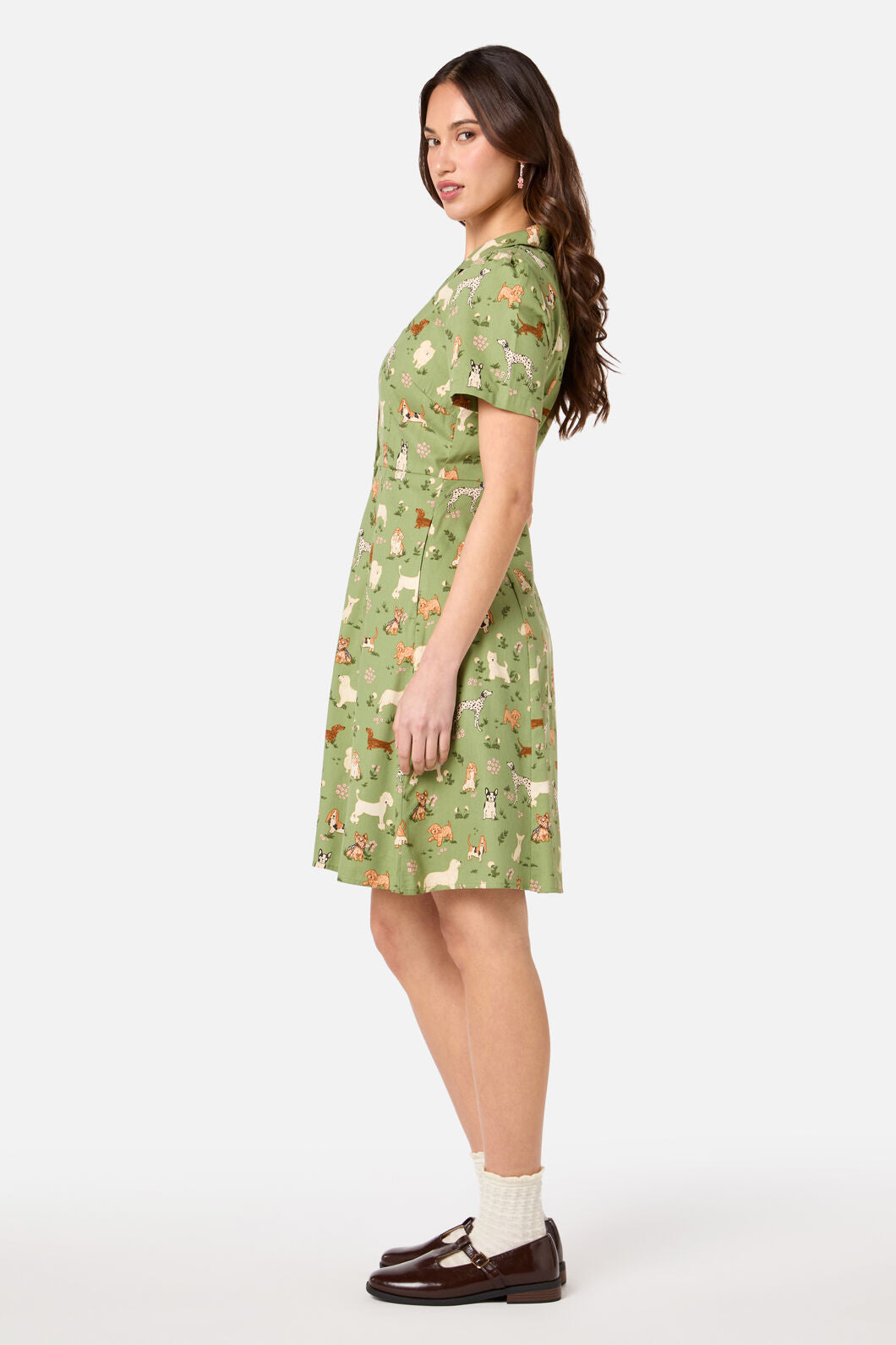 Princess Highway - Cute Dogs Shirt Dress - green