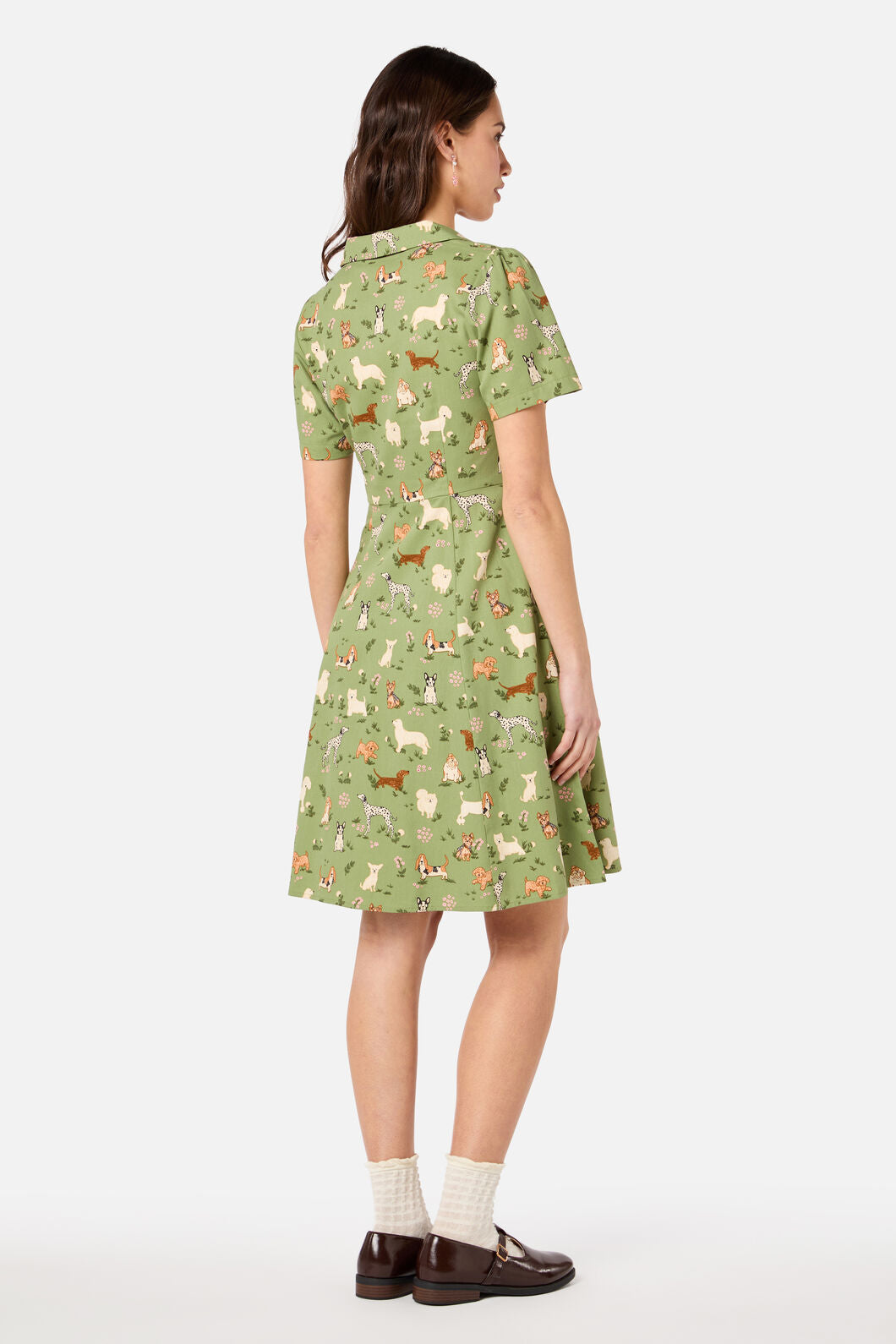 Princess Highway - Cute Dogs Shirt Dress - green