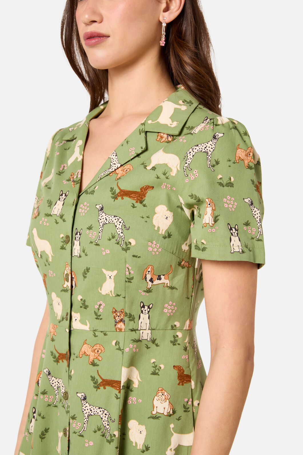 Princess Highway - Cute Dogs Shirt Dress - green
