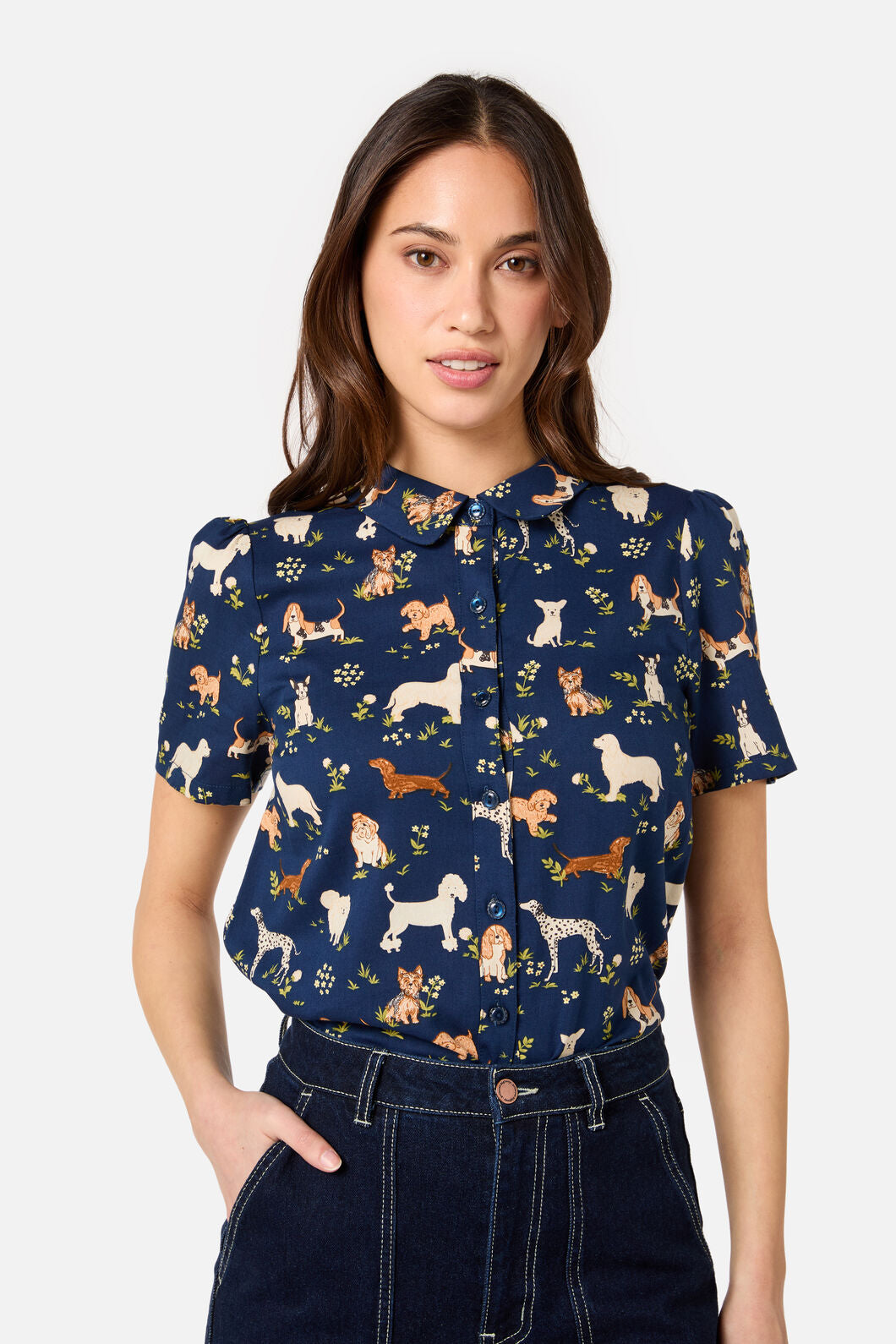 Princess Highway - Cute Dogs Blouse - navy