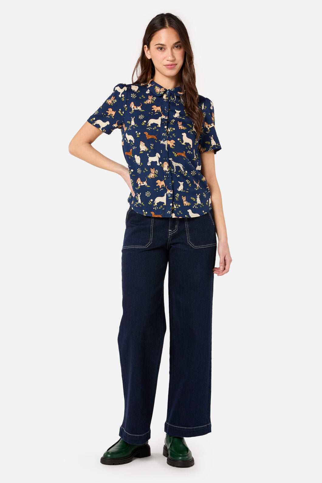 Princess Highway - Cute Dogs Blouse - navy