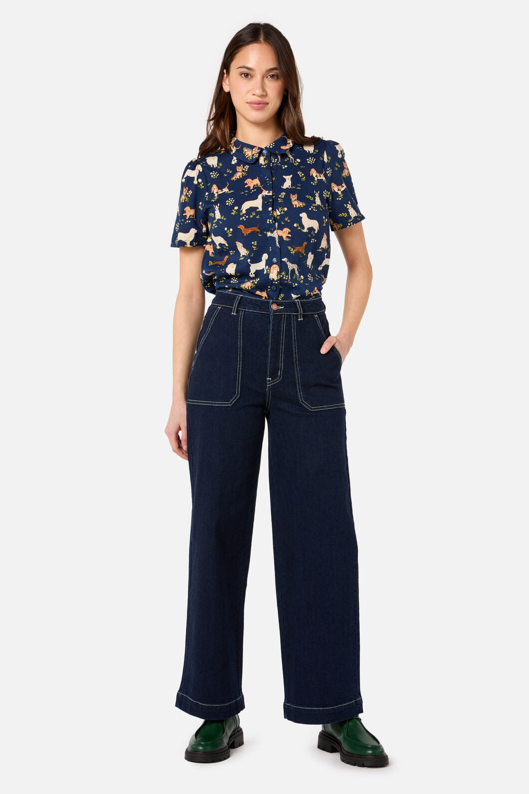 Princess Highway - Cute Dogs Blouse - navy