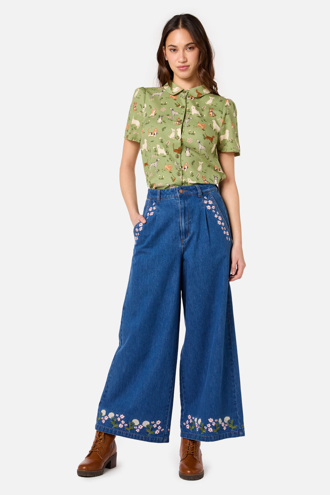 Princess Highway - Cute Dogs Blouse - green