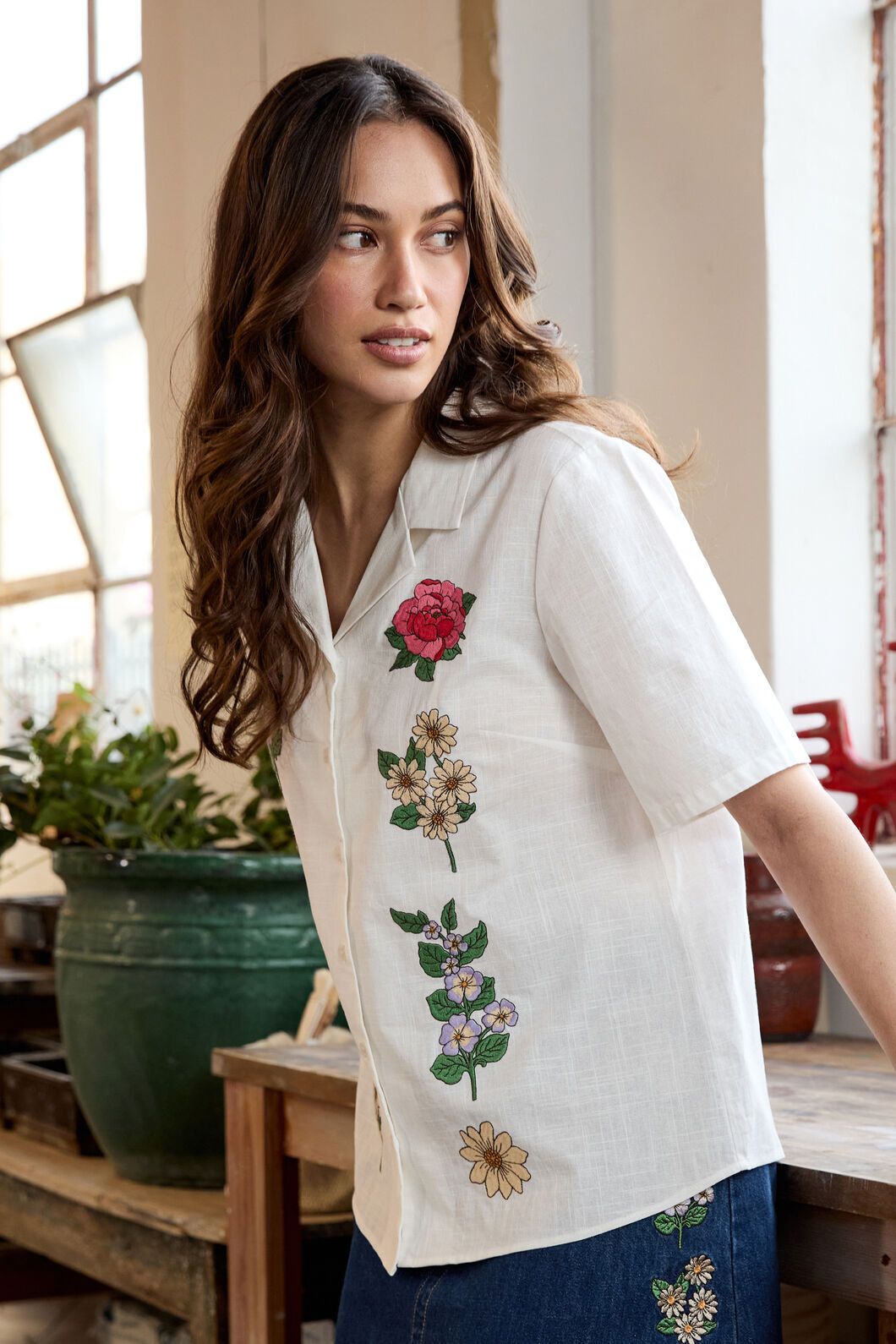 Princess Highway - Fleur Embroidered Shirt - cream