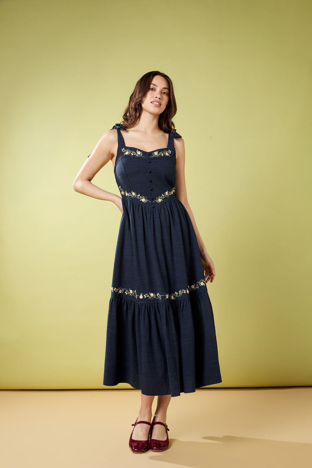 Princess Highway - Esme Embroidered Midi Dress - navy
