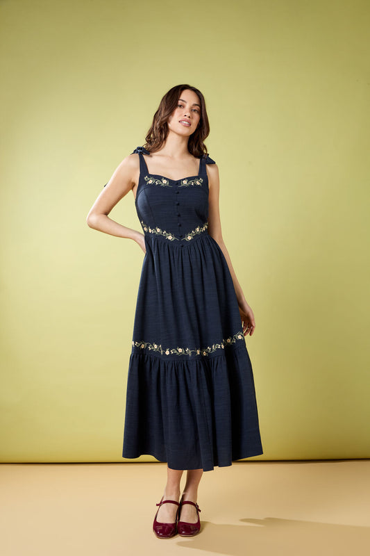 Princess Highway - Esme Embroidered Midi Dress - navy