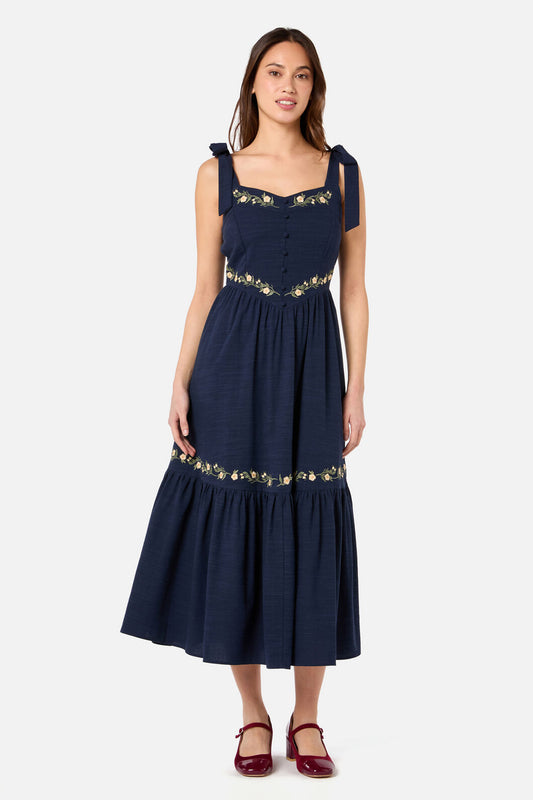 Princess Highway - Esme Embroidered Midi Dress - navy