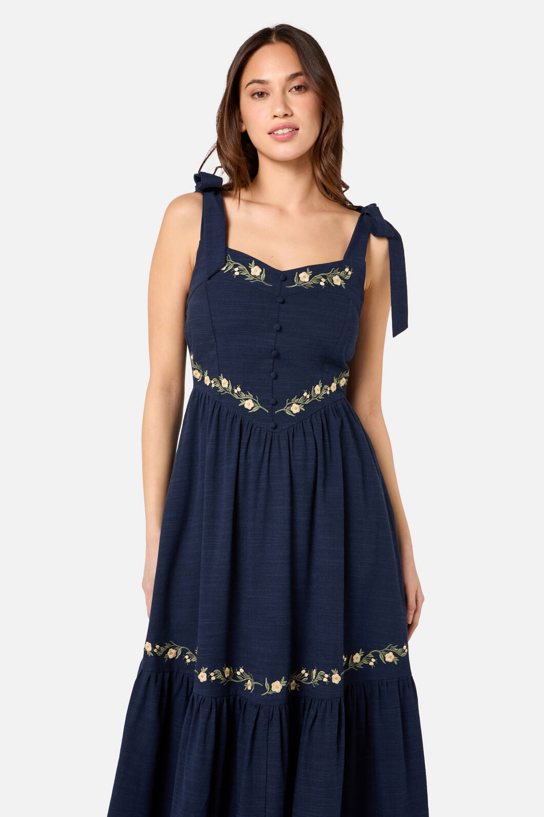 Princess Highway - Esme Embroidered Midi Dress - navy