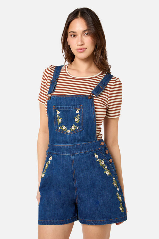 Princess Highway - Esme Embroidered Short Overall - blue-denim