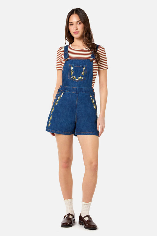Princess Highway - Esme Embroidered Short Overall - blue-denim