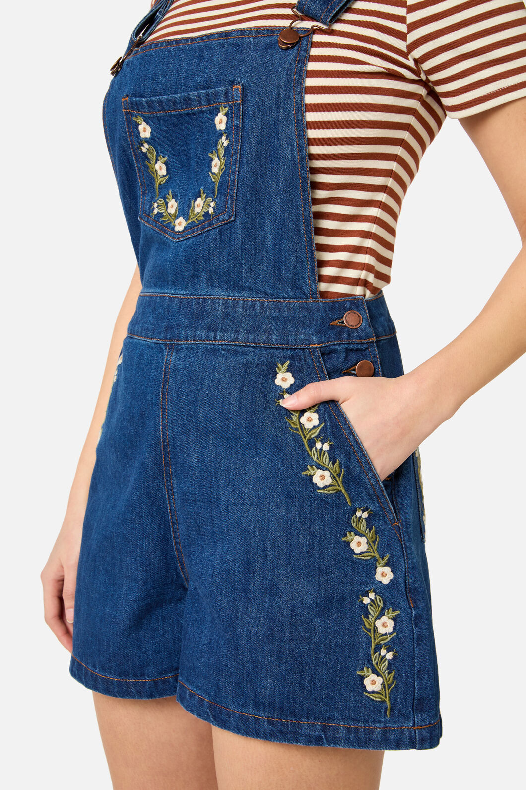 Princess Highway - Esme Embroidered Short Overall - blue-denim