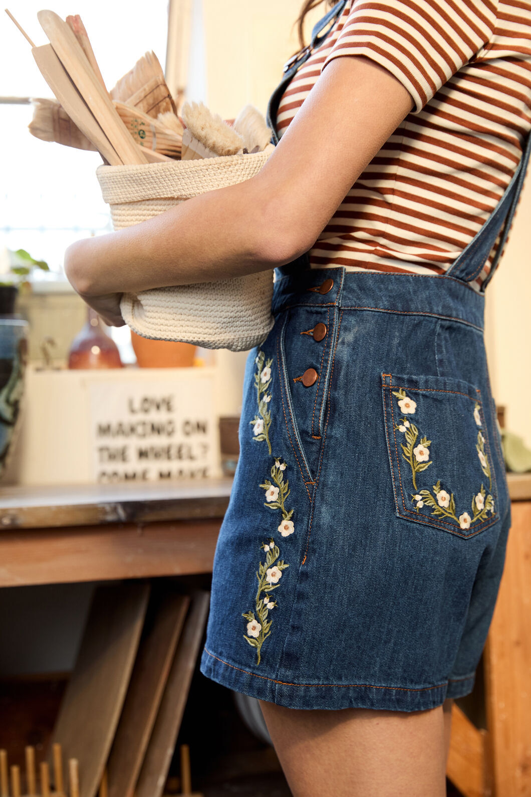 Princess Highway - Esme Embroidered Short Overall - blue-denim