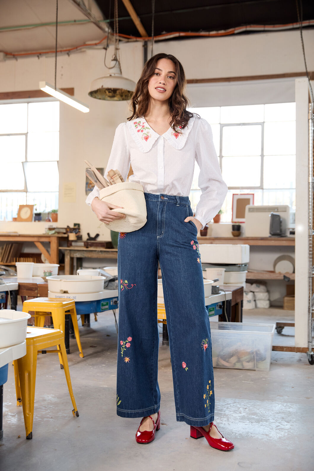 Princess Highway - Folk Art Embroidered Jean - blue-denim