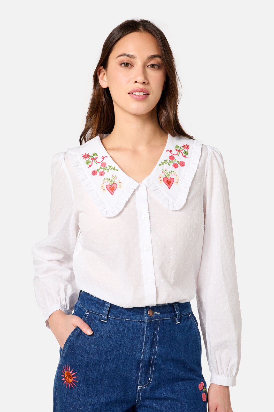 Princess Highway - Folk Art Embroidered Blouse - white