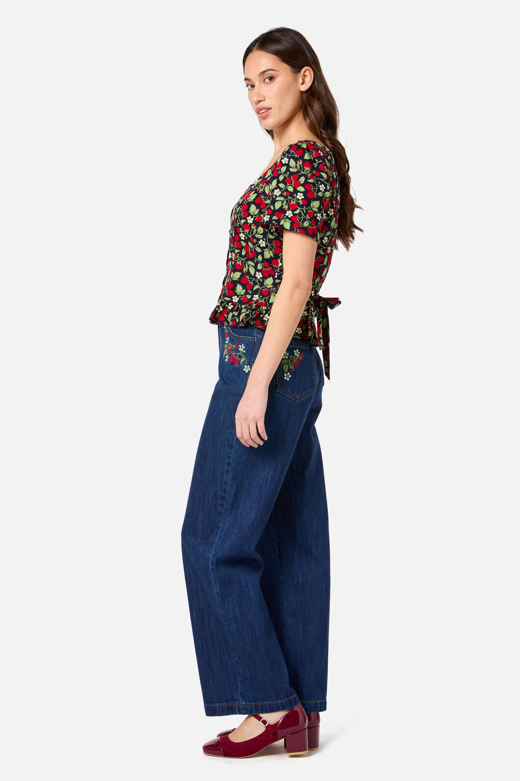 Princess Highway - Raspberry Short Sleeve Top - navy