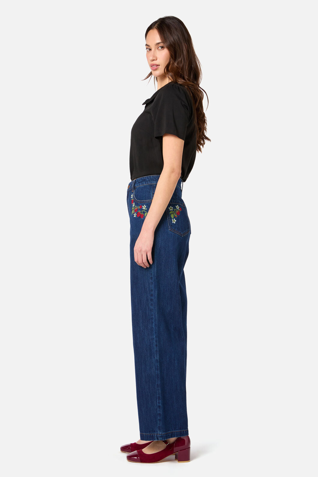 Princess Highway - Raspberry Embroidered Jean - blue-denim